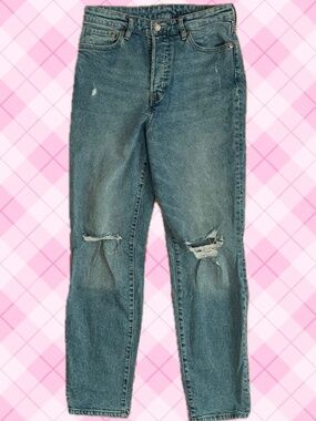 H&M Medium Wash Distressed High Rise Mom Jeans